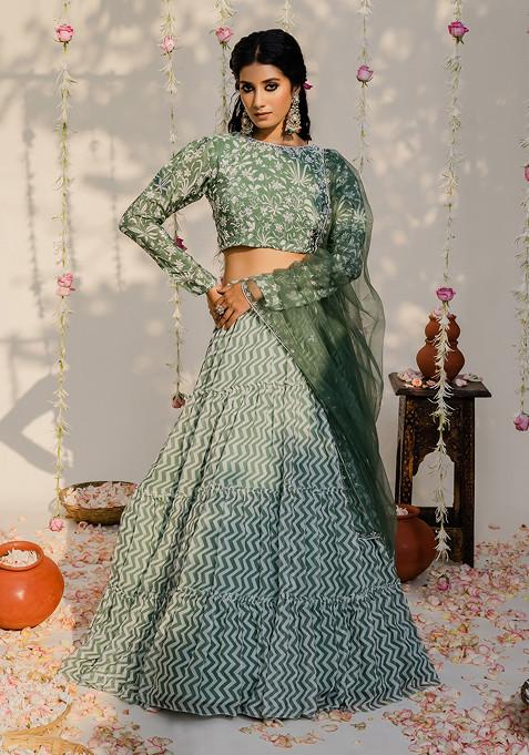 Olive Green Embroidered Lehenga Set