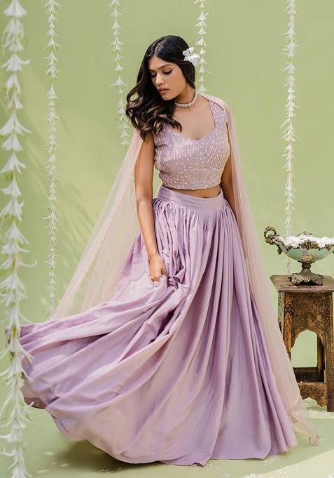 Lilac Embroidered Lehenga Set