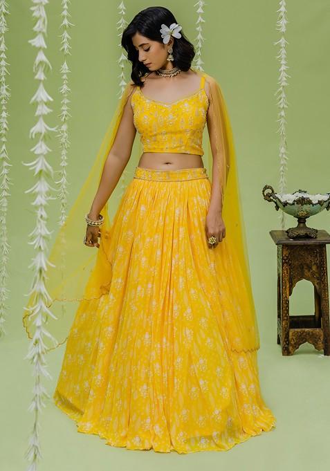 Sunny Yellow Printed Embroidered Lehenga Set