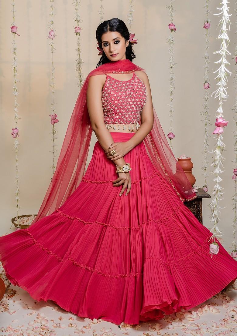 Fuchsia Pink Embroidered Lehenga Set