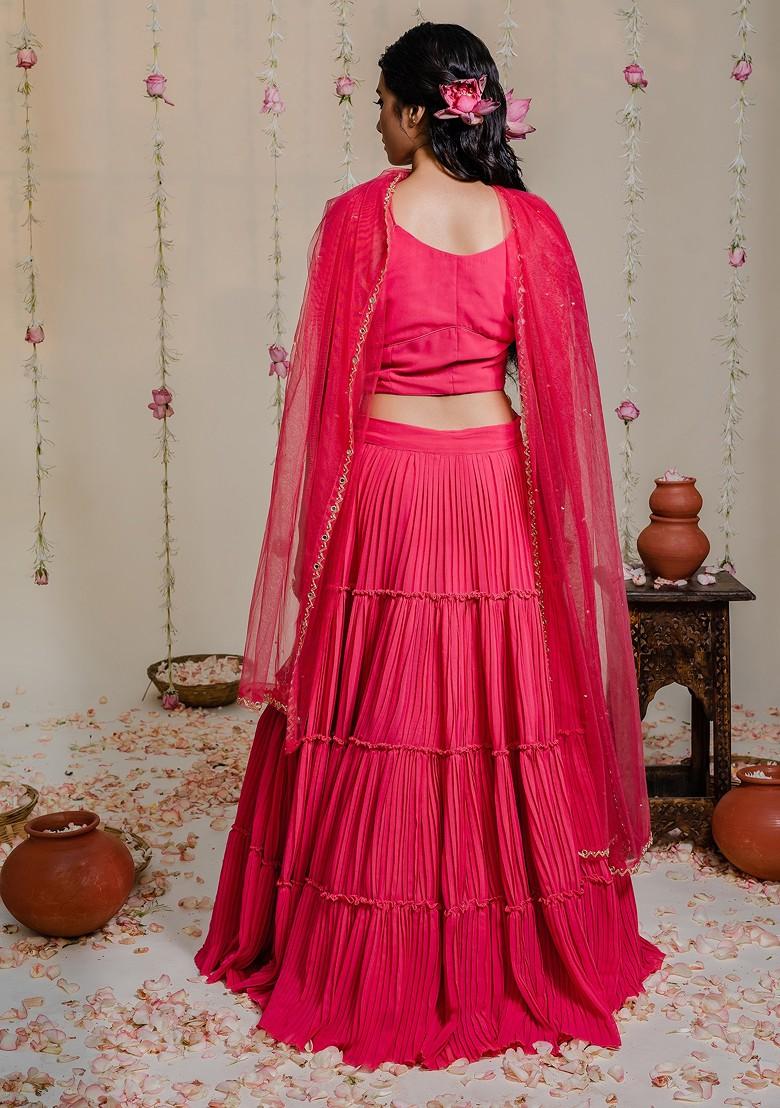 Fuchsia Pink Embroidered Lehenga Set