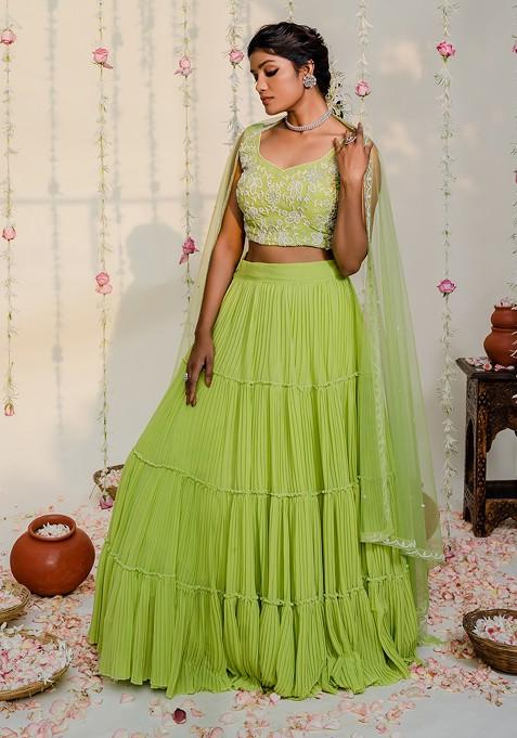 Green Embroidered Lehenga Set