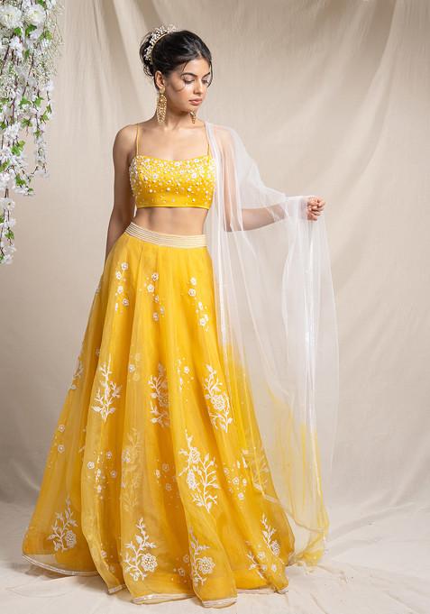 Yellow Pearl Embroidered Lehenga Set