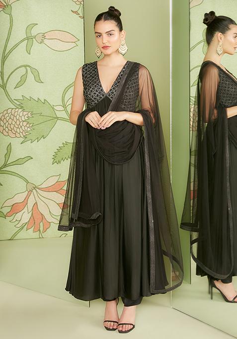 Black Hand Embroidered Kurta Set