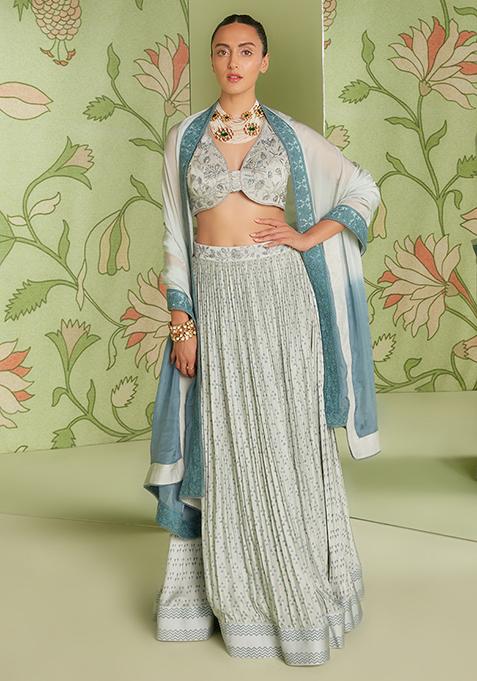 Cloud Grey 3D Embroidered Lehenga Set