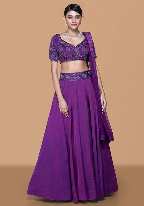 Deep Purple Hand Embroidered Lehenga Set