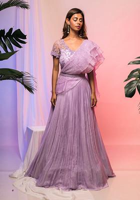 Lavender Embroidered Chinon Lehenga Set