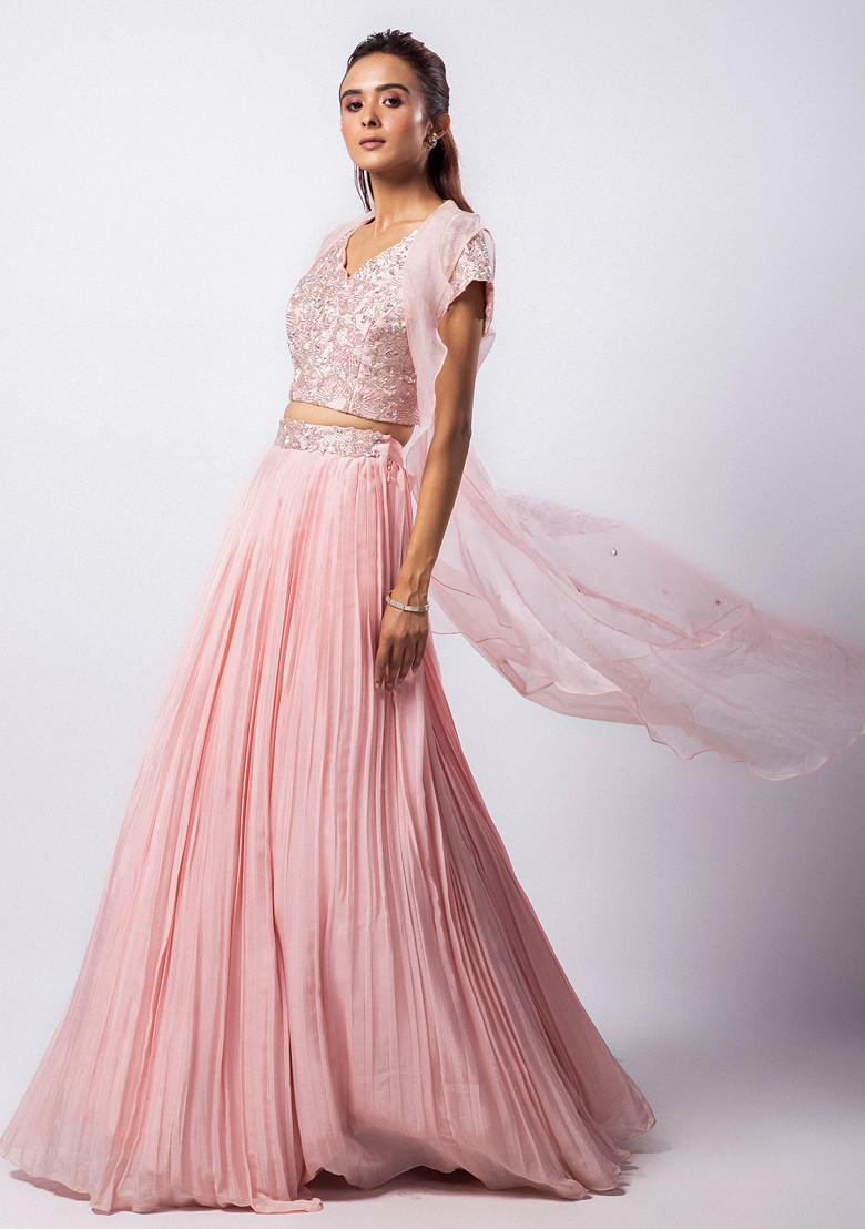 Pink Hand Embroidered Organza Lehenga Set