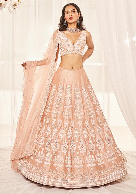 Blush Pink Pearl Embroidered Lehenga Set