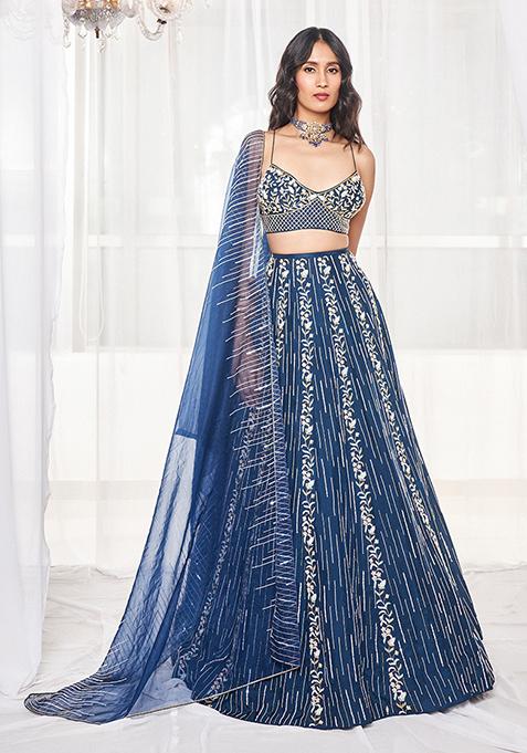 Teal Blue Embroidered Lehenga Set