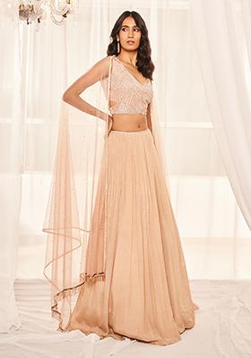 Blush Pink Embroidered Chiffon Lehenga Set