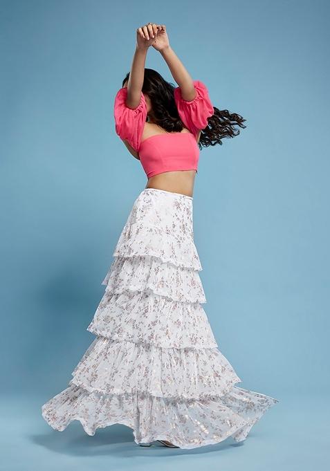 Pink Solid Georgette Lehenga Set