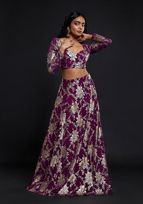 Maroon Foil Gota work Georgette Lehenga Set