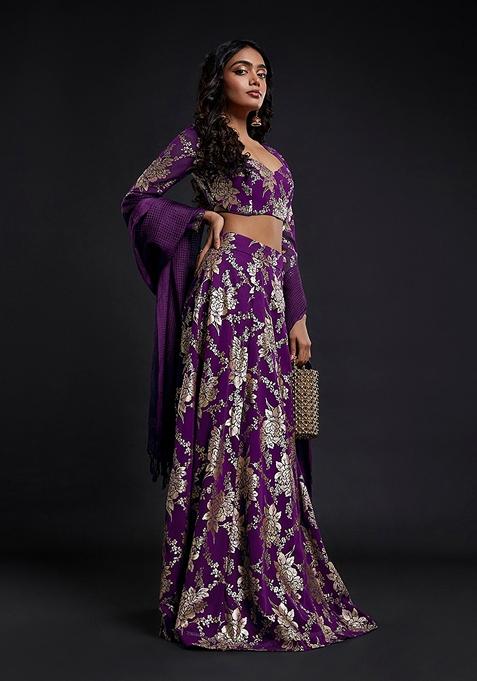 Purple Foil Gota work Georgette Lehenga Set