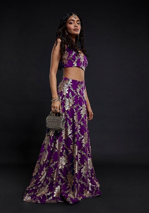 Purple Foil Gota work Georgette Lehenga Set