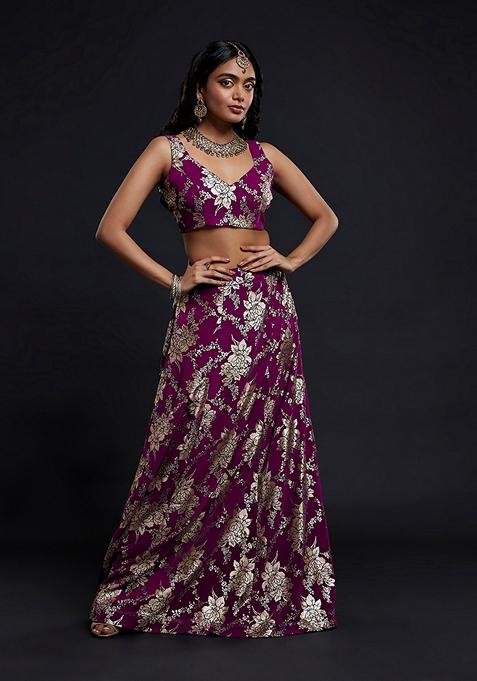 Maroon Foil Gota work Georgette Lehenga Set