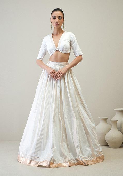 White Gotta Sequin Embroidered Chanderi Silk Lehenga Set