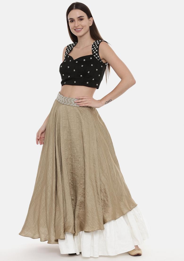 Ivory And Gold Solid Silk Lehenga Set