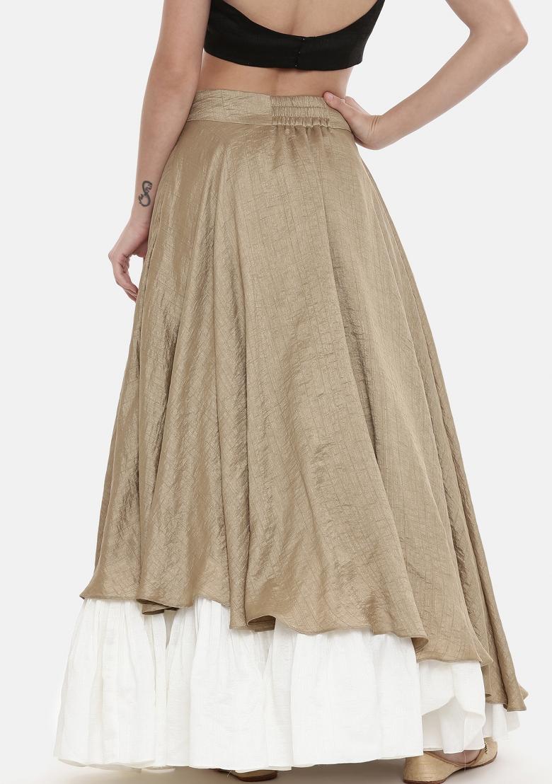 Ivory And Gold Solid Silk Lehenga Set