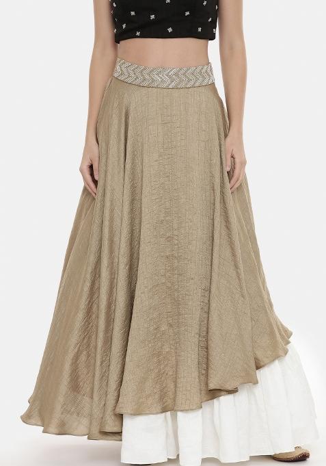 Ivory And Gold Solid Silk Lehenga Set