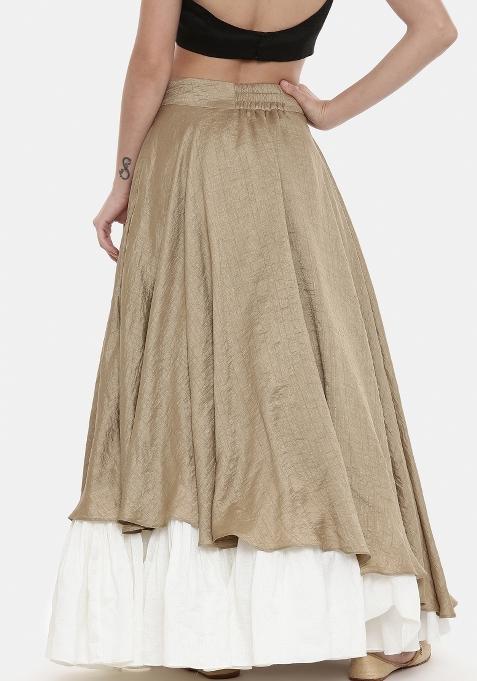 Ivory And Gold Solid Silk Lehenga Set