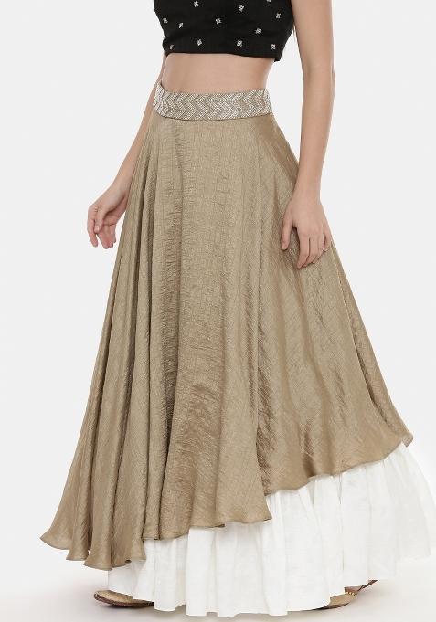 Ivory And Gold Solid Silk Lehenga Set