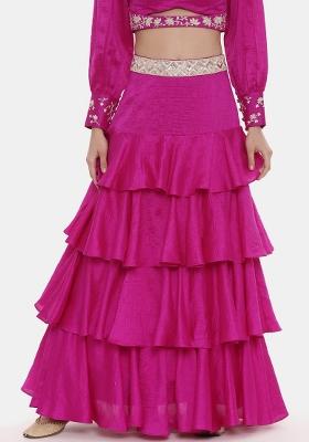 Pink Solid Silk Lehenga Set
