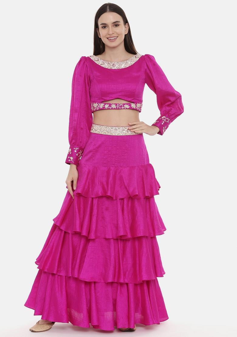 Pink Solid Silk Lehenga Set