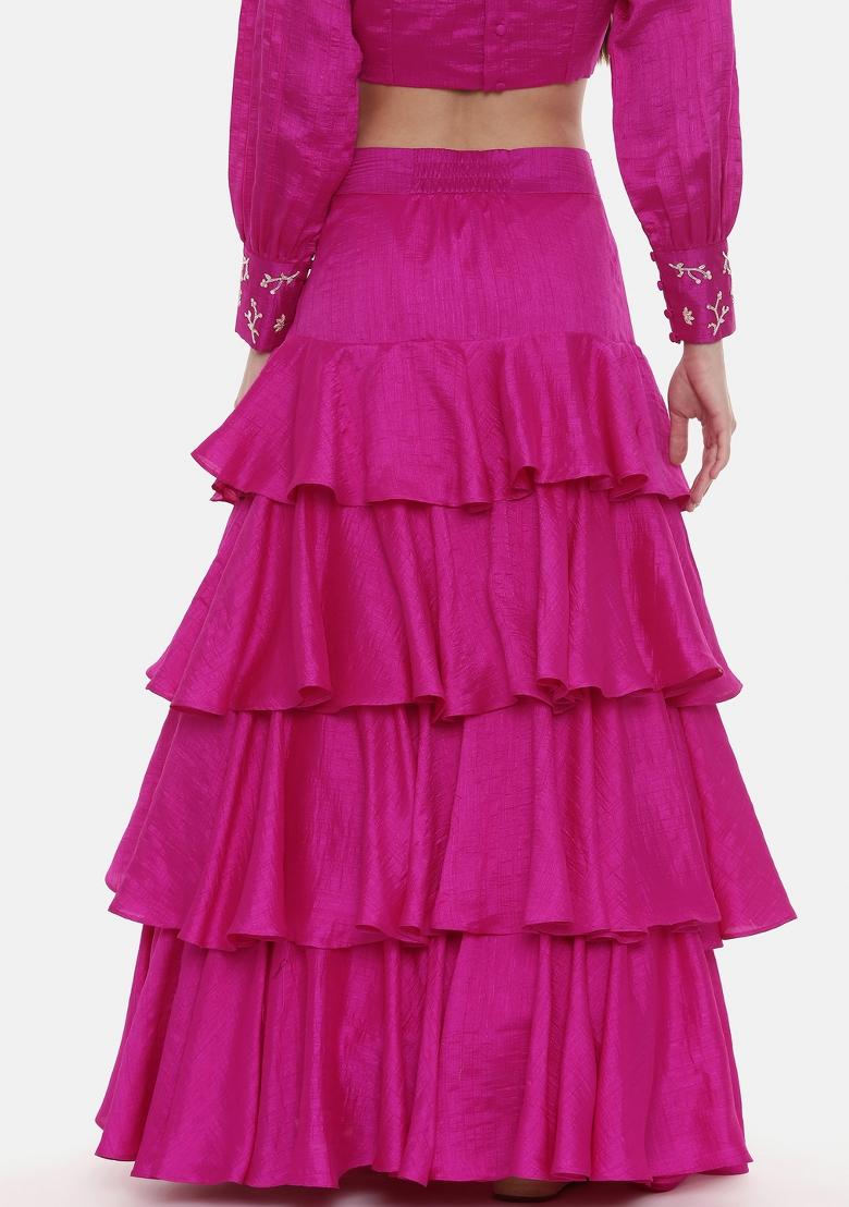 Pink Solid Silk Lehenga Set