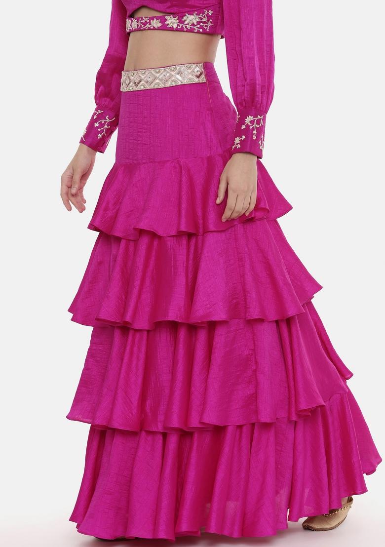 Pink Solid Silk Lehenga Set