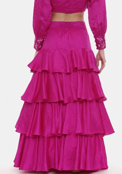 Pink Solid Silk Lehenga Set