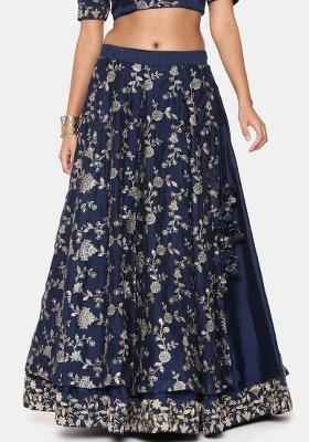 Blue Embroidered Silk Lehenga Set