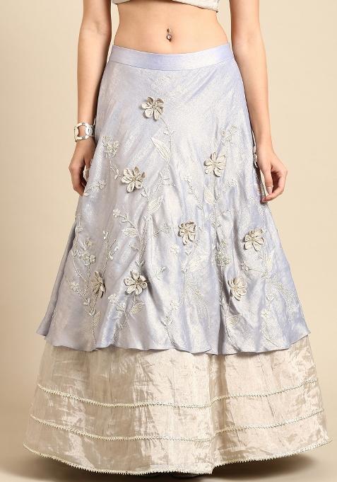 Silver Embroidered Silk Lehenga Set — view on Indya