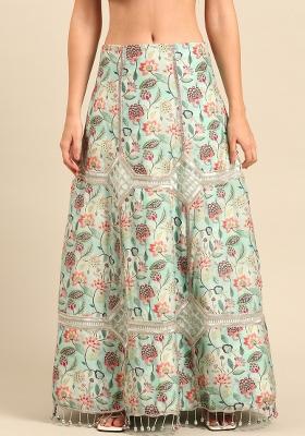 Blue Printed Silk Lehenga Set