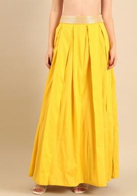 Yellow Solid Cotton Lehenga Set