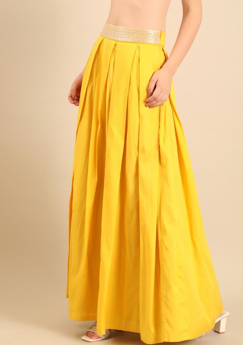Yellow Solid Cotton Lehenga Set