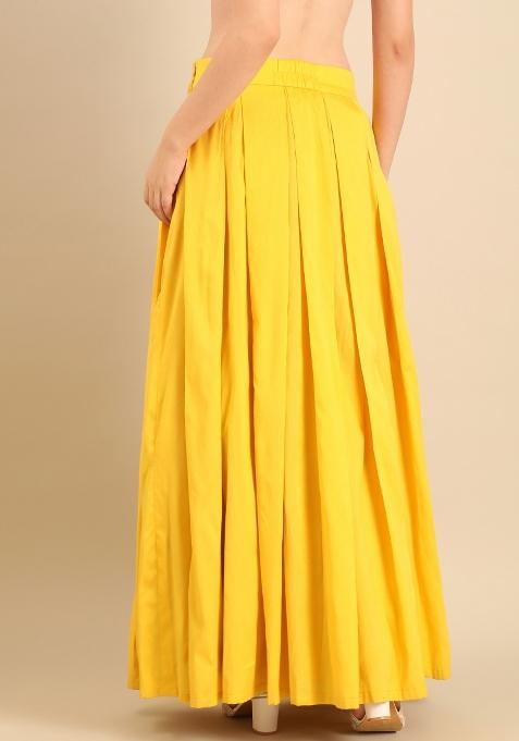 Yellow Solid Cotton Lehenga Set