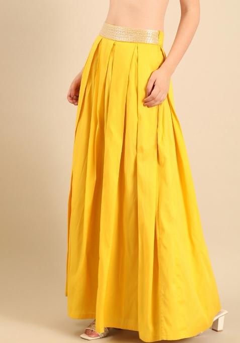 Yellow Solid Cotton Lehenga Set