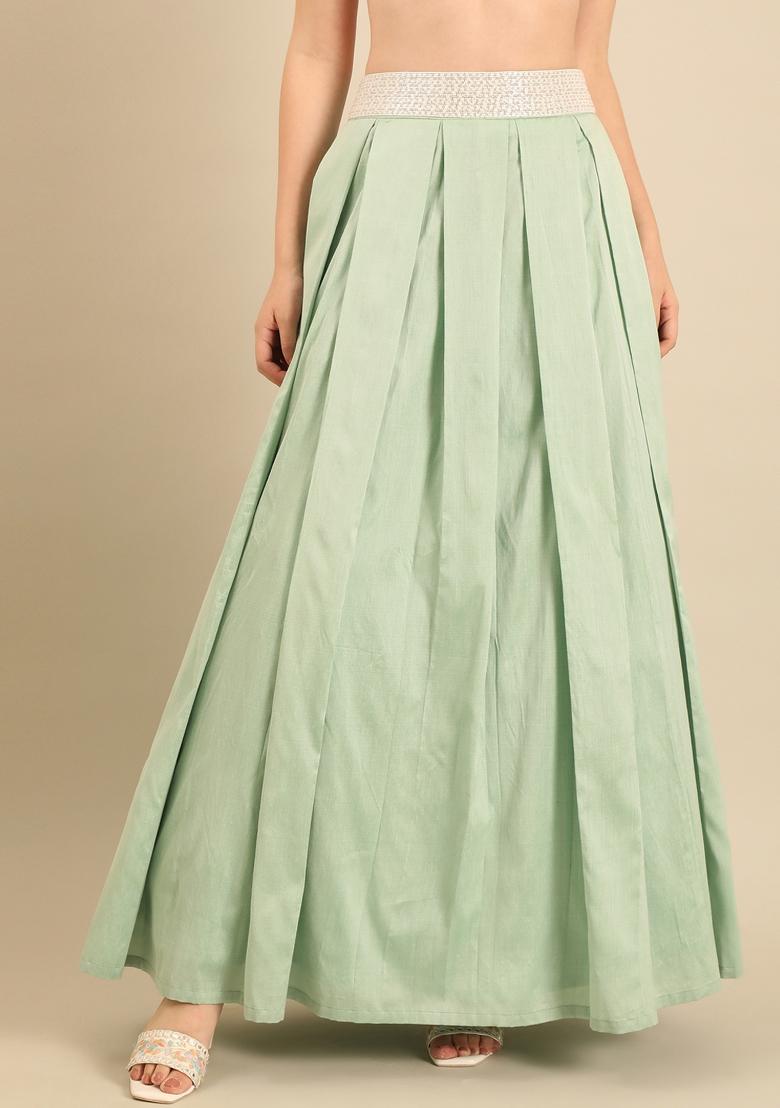 Green Solid Cotton Lehenga Set