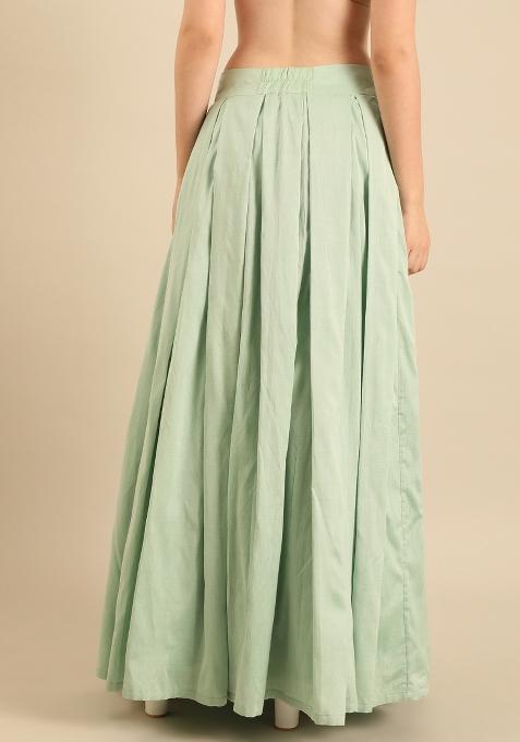 Green Solid Cotton Lehenga Set