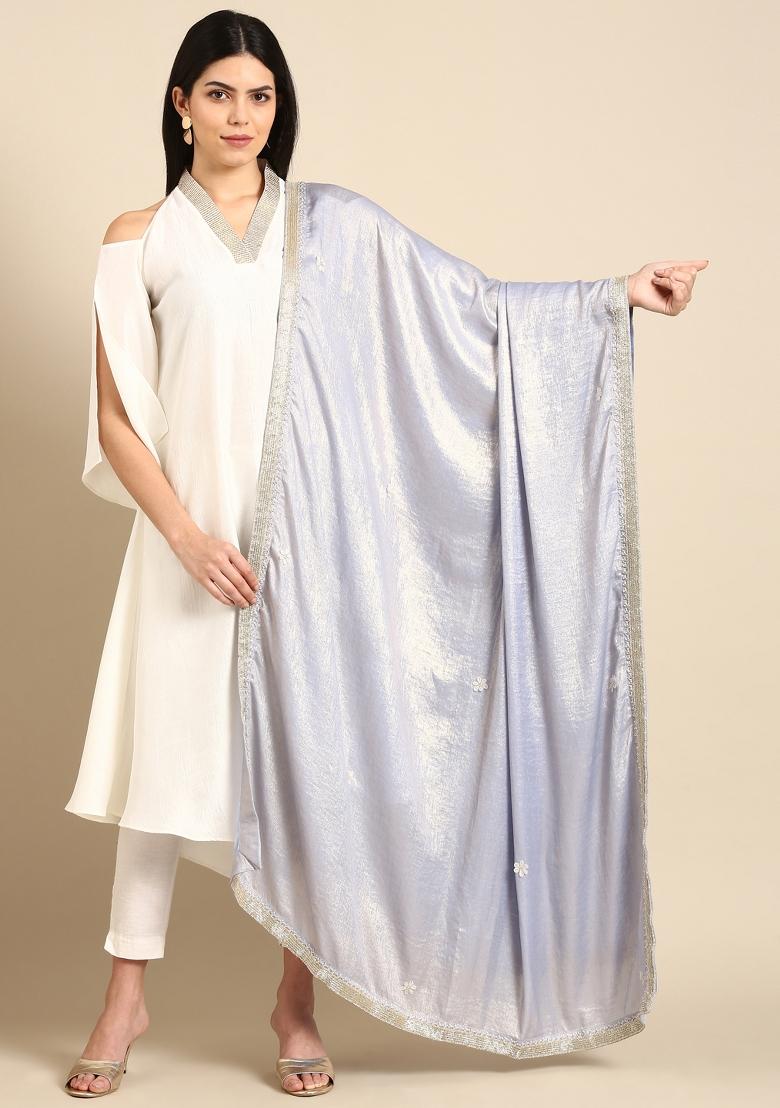 Silver Embroidered Silk Lehenga Set