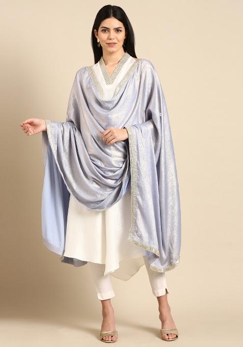 Silver Embroidered Silk Lehenga Set