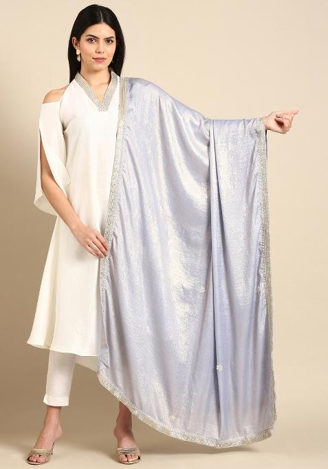Silver Embroidered Silk Lehenga Set