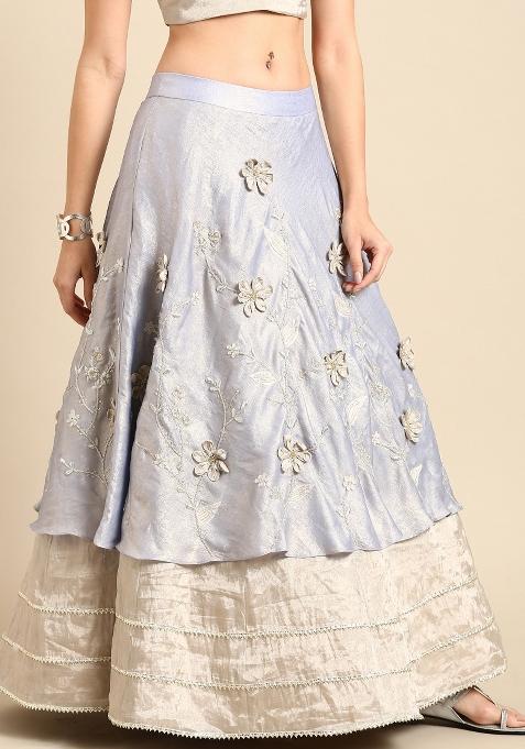 Silver Embroidered Silk Lehenga Set