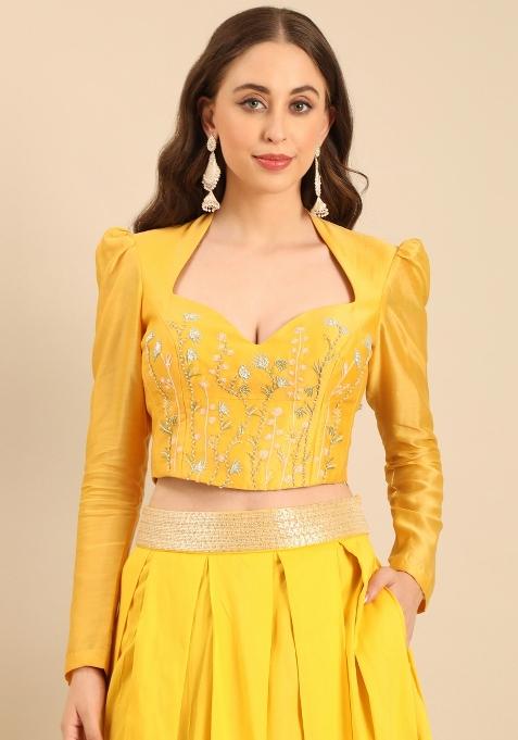 Yellow Solid Silk Lehenga Set