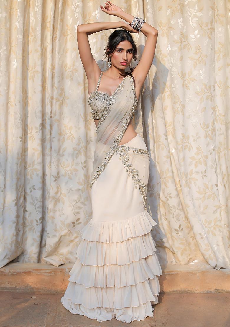 Hand Embroided mirror-work Pre-Draped saree main image 1