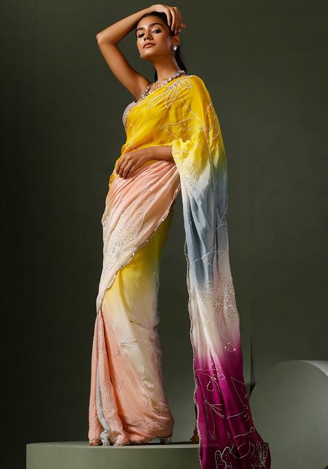 Buy Women Multicolour Tie And Dye Maya Saree - Pre-Stitched Sarees - Indya