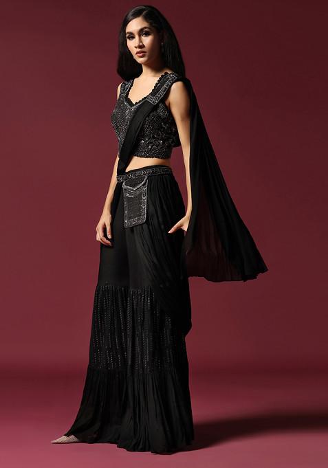 MIDNIGHT BLACK EMBELLISHED SHARARA SAREE