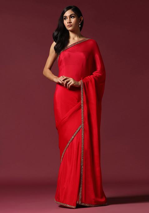 Red Hand Embroidered Eternal Saree 