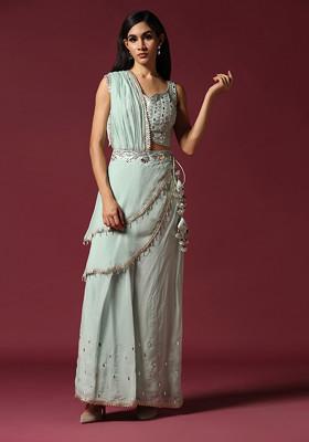 Powder Blue Gota Work Jacket And Sharara Set
